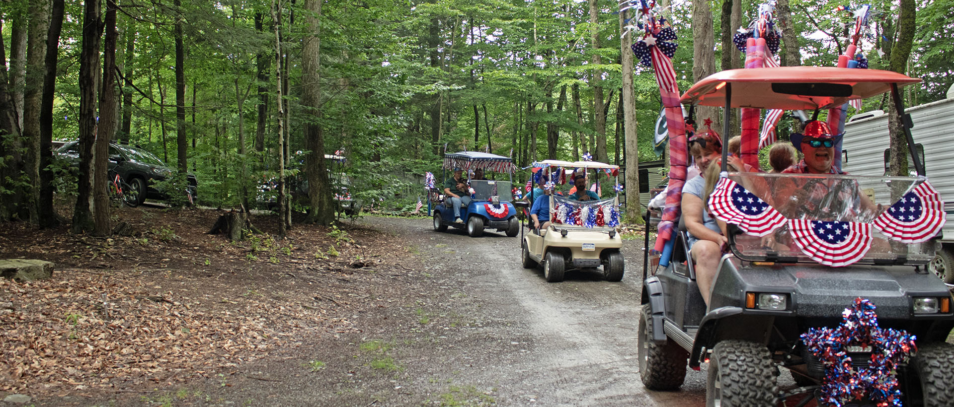 Golf cart parade at Lakeside Campground