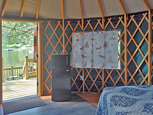 Yurt, looking out toward deck and lake